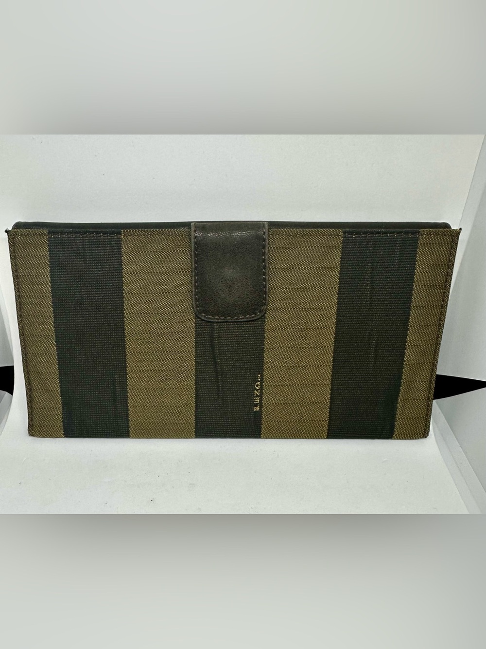 Vintage Fendi Pequin Stripe Long Wallet Dark Brown Nappa Leather With Tag